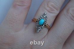 Antique Impérial Russe 14k Or Turquoise Rose Cut Diamond 56 Ring Russe