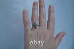 Antique Impérial Russe 14k Or Turquoise Rose Cut Diamond 56 Ring Russe