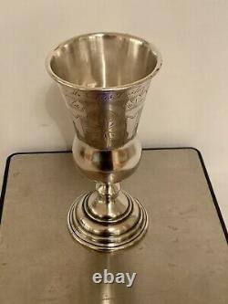 Antique Impérial Russe 84 Argent Gravé Kiddush Footed Cup Goblet 102g/3.6oz