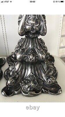 Antique Impérial Russe (84 O. C.) Paire D'argent Chandelles 14 Tall 710 Gr