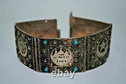 Antique Impérial Russe Argent 900 Bracelet Femme Turquie Arabe Vowel Musulman