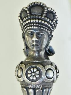 Antique Impérial Russe Argent Émail Spoon-sculpture Chef De L'impératrice Maria