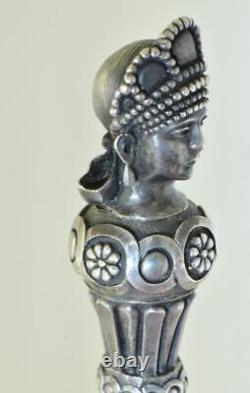 Antique Impérial Russe Argent Émail Spoon-sculpture Chef De L'impératrice Maria