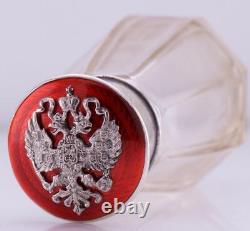 Antique Impérial Russe Argent Émanel Et Bouteille De Parfum De Cristal C1907
