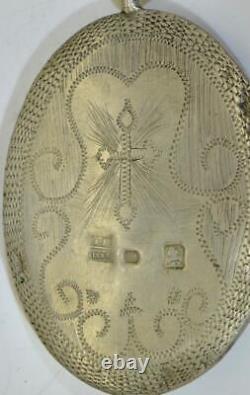 Antique Impérial Russe Argent Peint Pendentif Et Chaîne Orthodoxe Émail C1843