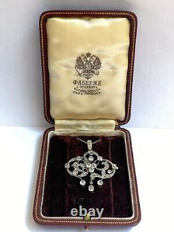 Antique Impérial Russe. Collier Pendentif en Diamant Naturel Or 18k 72 de Fabergé.