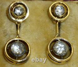 Antique Imperial Russe Faberge 1.6ct Diamants Boucles D'oreilles En Or 18k Ensemble En Boîte