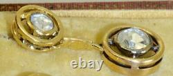 Antique Imperial Russe Faberge 1.6ct Diamants Boucles D'oreilles En Or 18k Ensemble En Boîte