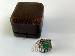 Antique Impérial Russe Faberge 14k 56 Diamants D'or Et Anneau D'auteur D'emeraude