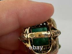 Antique Impérial Russe Faberge 14k 56 Diamants D'or Et Anneau D'auteur D'emeraude