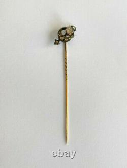 Antique Impérial Russe Faberge 14k 56 Gold Diamond Crown Stick Pin Brooch 2