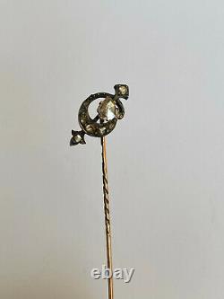 Antique Impérial Russe Faberge 14k 56 Gold Diamond Crown Stick Pin Brooch 2