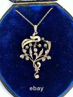 Antique Impérial Russe Faberge 14k/56 Or Diamants Naturels Collier Pendentif