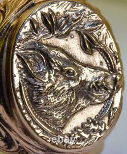 Antique Impérial Russe Faberge 14k Or Hommes Chasseur Bague De Trophée Par Erik Kollin
