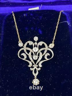 Antique Impérial Russe Faberge 18k/72 Or Diamants Naturels Collier Pendentif