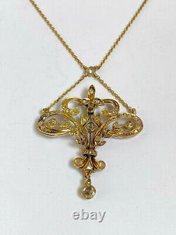 Antique Impérial Russe Faberge 18k/72 Or Diamants Naturels Pendentif Collier S