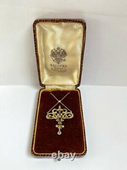 Antique Impérial Russe Faberge 18k/72 Or Diamants Naturels Pendentif Collier S