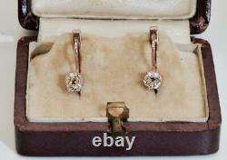 Antique Imperial Russe Faberge 1ct Diamants Boucles D'oreilles En Or Sertie Dans La Boîte D'origine