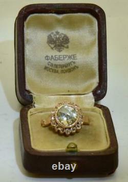 Antique Imperial Russe Faberge 2.5ct Central Diamond, Bague De Fiançailles En Or 18 Carats