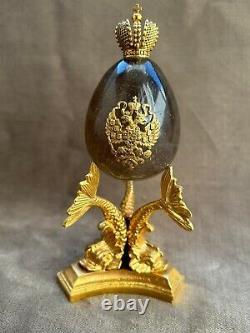 Antique Impérial Russe Faberge Argent & Bronze Or Oeuf De Pâques Rempli