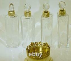 Antique Impérial Russe Faberge Gilt Argent Cristal 4 Bouteilles De Parfum Set C1906