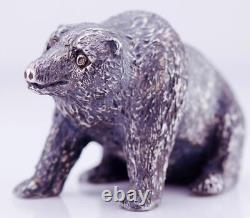 Antique Impérial Russe Faberge Jewelled Silver Bear Figurine Diamond Yeux