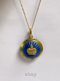 Antique Impérial Russe Faberge Kf Argent 14k Bleu D'or Pendentif De Serrure En Émail