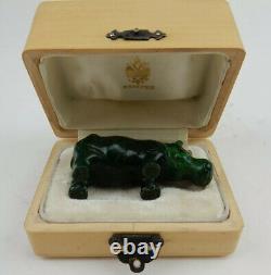 Antique Imperial Russe Faberge Main Sculptée Malachite Hippo Statue W Boîte Équipée