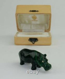 Antique Imperial Russe Faberge Main Sculptée Malachite Hippo Statue W Boîte Équipée
