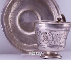 Antique Impérial Russe Main Gravé Présentation Argent Tea Cup Impératrice Maria