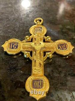 Antique Impérial Russe Orthodoxe Bishop Cross Tsata Crescent Pectoral 14kt Or