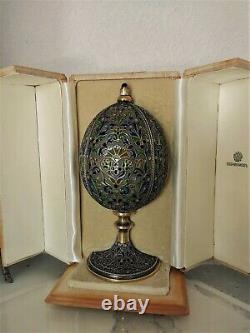 Antique Impérial Russe Plique D'argent Un Jour Surprise Egg Par Ovchinnikov