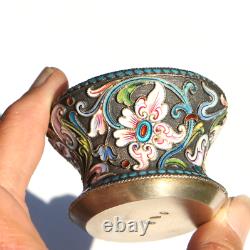 Antique Impérial Russe Shaded Cloisonne 875 Argent Émail Salt Dish Bowl