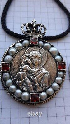 Antique Impérial Russe Sterling Argent 84 Bijoux Femmes Pendentif Icon Mary