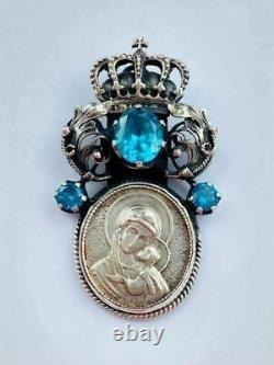 Antique Impérial Russe Sterling Argent 84 Femmes Bijoux Pendentif Icône Mary 25g