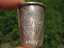 Antique Imperial Russe Vodka Cup Beaker Silver 84 Engraved Silver