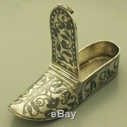 Antique Imperial Russian 84 Argent Vesta Men Match Safe Case Niello Chaussures 1851