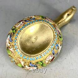 Antique Imperial Russian 84 Silver Enamel Small Kovsh Gold Washed<br/>Traduction en français : Ancien Kovsh en argent émaillé russe impérial 84 doré