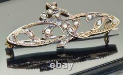 Antique Imperial Russian Art-nouveau Faberge 14k Rose Or & Diamants Broche. Boîte
