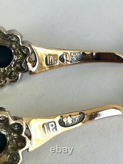 Antique Imperial Russian Faberge 14k 56 Boucles D’oreilles Saphir Diamant Or Auteur