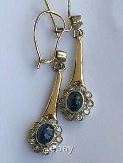 Antique Imperial Russian Faberge 14k 56 Boucles D’oreilles Saphir Diamant Or Auteur