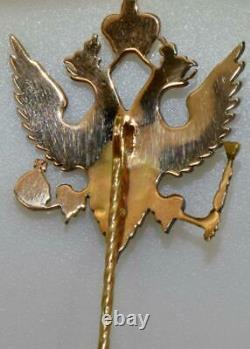 Antique Imperial Russian Faberge 14k Gold&0.5c Diamond Officer’s Eagle Lapel Pin