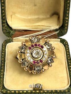 Antique Imperial Russian Faberge 18k 72 Gold Diamond Ruby Ring Author’s Work