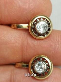 Antique Imperial Russian Faberge 18k 72 Or 1.5ct Diamonds Ring Boucles D’oreilles Ensemble