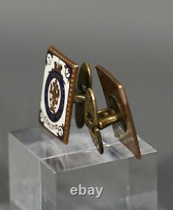 Antique Imperial Russian Postman Award Brass Enamel Cufflinks 7 Timbre Kopeck