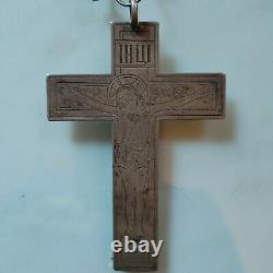 Antique Imperial Russian Silver 84 Cross Crucifix Priest & Chain 4,5 Pouces