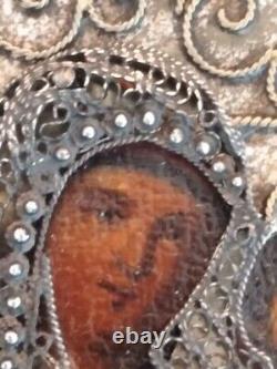 Antique Imperial Russian Silver 84 Religion Kazanskaya B. M Icon Handmade Marked	
   <br/>
Traduction en français : 	 <br/>   Icône religieuse antique en argent impérial russe 84 Kazanskaya B. M faite à la main et marquée