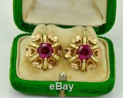 Antique Impériale Russe (56) 14k & 4ct Rubies Boucles D'oreilles C1900. Boxed