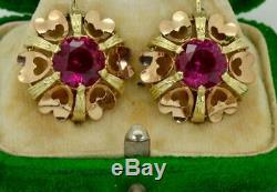 Antique Impériale Russe (56) 14k & 4ct Rubies Boucles D'oreilles C1900. Boxed