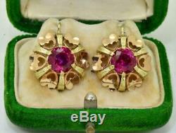 Antique Impériale Russe (56) 14k & 4ct Rubies Boucles D'oreilles C1900. Boxed